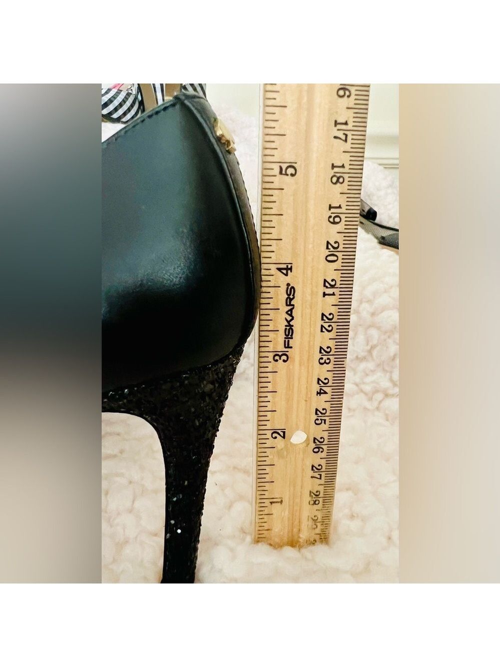 🎉HP🥳 Kate Spade Elpetha Heels in Black w/ Black Sparkle Heel & Cream Dbl Strap - Picture 10 of 16